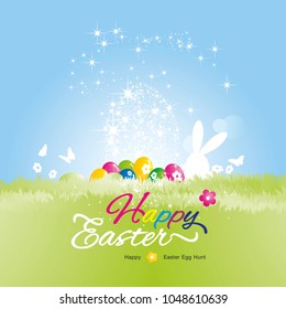 Easter holiday concept rabbit eggs colorful background vector