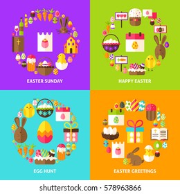 Easter Holiday Concepts Set. Poster Design Vector Illustration. Collection of Spring Objects.