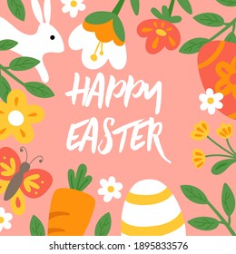 Easter holiday cute greeting card. Childish print for cards, poster, banner and background