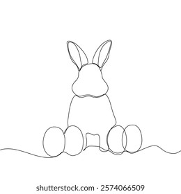 Easter Holiday decoration. Rabbit and eggs continuous line drawing. Hand drawn vector illustration.