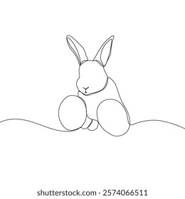 Easter Holiday decoration. Rabbit and eggs continuous line drawing. Hand drawn vector illustration.