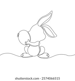 Easter Holiday decoration. Rabbit and eggs continuous line drawing. Hand drawn vector illustration.