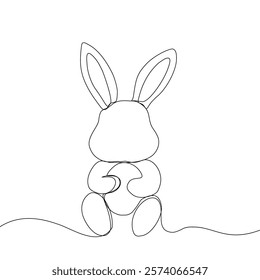 Easter Holiday decoration. Rabbit and eggs continuous line drawing. Hand drawn vector illustration.