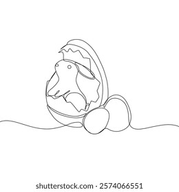 Easter Holiday decoration. Rabbit and eggs continuous line drawing. Hand drawn vector illustration.