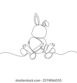 Easter Holiday decoration. Rabbit and eggs continuous line drawing. Hand drawn vector illustration.