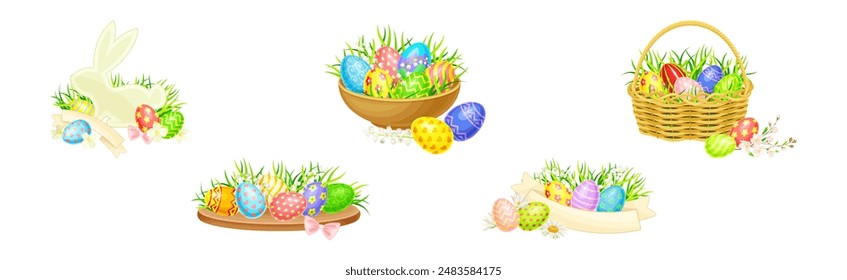 Easter Holiday with Decorative Egg Shell Vector Set