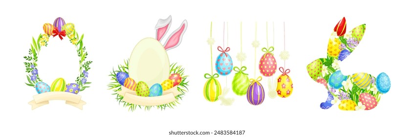 Easter Holiday with Decorative Egg Shell Vector Set