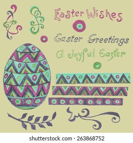 Easter holiday design elements - hand drawn egg with greeting