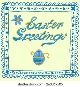 Easter holiday design elements - hand drawn egg with greeting