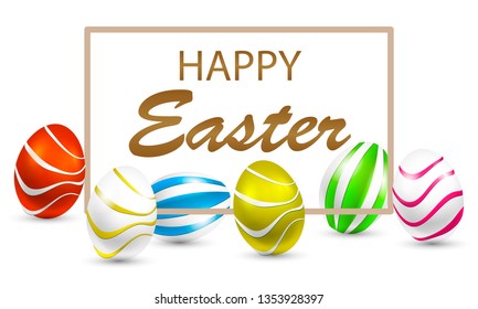 Easter holiday design with red painted eggs and golden letter