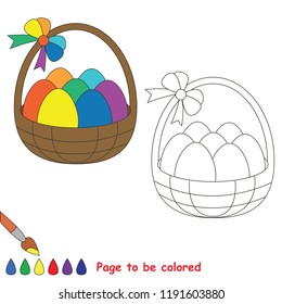 Easter holiday egg basket rainbow to be colored, the coloring book for preschool kids with easy educational gaming level.