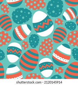 Easter holiday. Easter eggs seamless pattern. Vector image. 