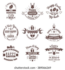 Easter holiday emblem black set with bynny and eggs decoration isolated vector illustration