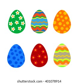 Easter holiday flat style eggs. Isolated vector set.