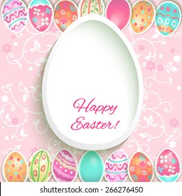 Easter holiday frame with painted eggs. Place for text.