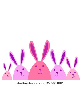 Easter Holiday Greeting Card Decoration Banner Design With Cute Pink Bunnies On White Background Vector Illustration