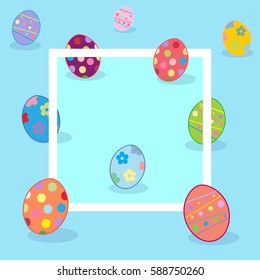 Easter Holiday greeting card, frame, copy space. Happy Easter eggs background Spring, decoration. Easter eggs decorated with ornament. Vector illustration abstract background sign blank page instagram