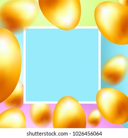 Easter holiday greeting card with gold eggs. Soft colours. Premium vector illustration.