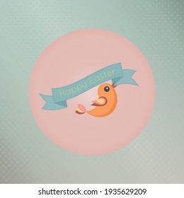 Tarjeta de saludo de Pascua con ave de primavera llevando un cartel