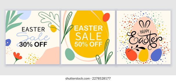 Easter holiday greeting card template. Background design for banner, cover, invitation, shop sale promotion.