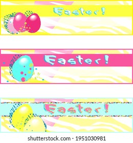 Easter holiday greeting cards. Fashionable animal skin style background. Stripes like the skin of a tiger. A postcard, a banner with an inscription. Happy Easter! Bright acidic colors.