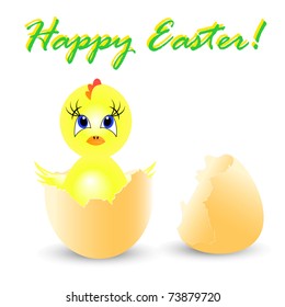 easter holiday illustration with chicken Sits in egg