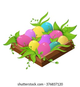 Easter holiday image. Colorful happy eggs. Vector illustration isolated on white background.