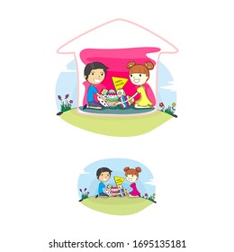 Easter holiday for kids in the home due to the pandemic of corona virus, used for card, background, etc