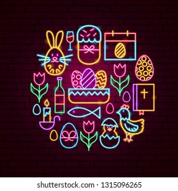 Easter Holiday Neon Concept. Vector Illustration of Spring Seasonal Promotion.
