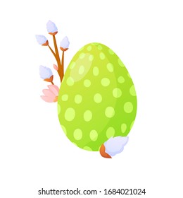 Osterurlaub lackierte Ei und Blumen auf Weiß. Vektorillustration Design Element für Gruß- und Werbeprodukte.