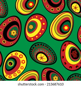 Easter holiday pattern of colorful eggs on a black background