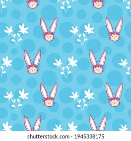 Easter holiday seamless pattern design on blue background