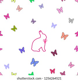 Easter holiday seamless pattern - rabbit bunny and butterfly 