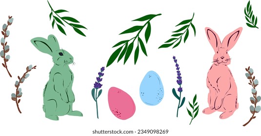 Fiesta de vacaciones de Semana Santa, ilustraciones de estilo plano. Colección de vectores.