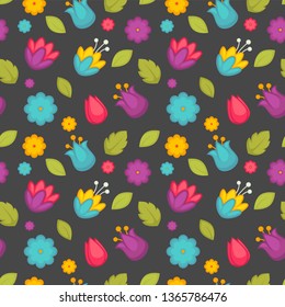 Easter holiday spring flowers tulips seamless pattern vector plant floral theme stem and bud blossom endless texture botany and flora elements wallpaper nature and environment greenery and floristry
