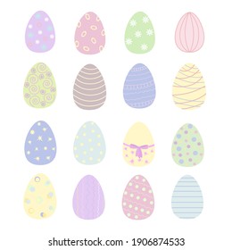 Easter holiday symbol colorful decorated eggs set in pastel tones, flat style vector illustration for spring festive time decor, greeting cards, invitations, banners, web design