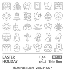 Easter holiday symbols collection or sketches. happy easter theme icons in thin line style signs for web and app. Vector graphics isolated on white background