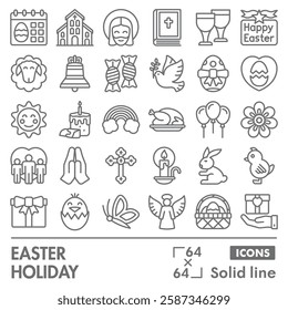 Easter holiday symbols collection or sketches. happy easter theme icons in line style signs for web and app. Vector graphics isolated on white background