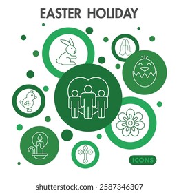 Easter holiday symbols collection or sketches. happy easter theme icons in line style signs for web and app. Vector graphics isolated on white background