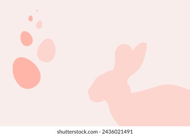 Easter holiday template background, orange pastel color. Rabbit, easter eggs, copy space. Vector illustration