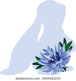 Easter holiday template in the shape of a simple blue outline of an Easter bunny with blue ear buds at the bottom, for posters, Easter holiday cards or banners