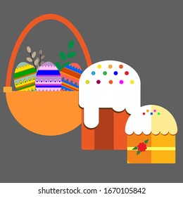 Easter holiday vector. Attributes for the celebration. The painted eggs.