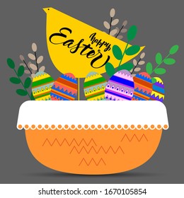 Vector de vacaciones de Pascua. Atributos para la celebración. Los huevos pintados.