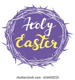 easter holiday,crown of thorns, religious symbol of Christianity hand drawn greetings logo vector illustration