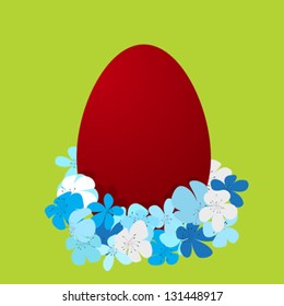 Easter holidays card with painted egg and flowers