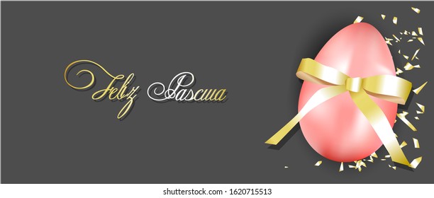Easter horizontal banner, greeting card, poster. Spanish translation: Happy Easter