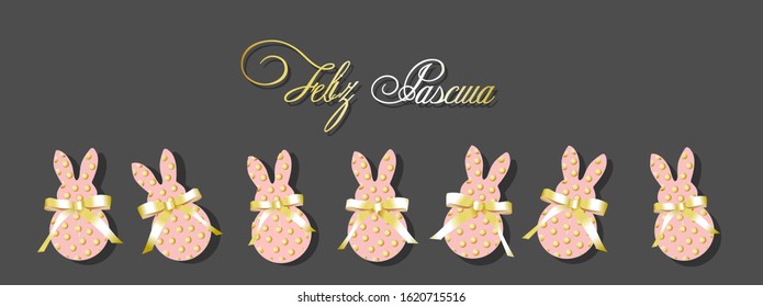 Easter horizontal banner, greeting card, poster. Spanish translation: Happy Easter