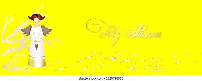 Easter horizontal banner, greeting card, poster. Spanish translation: Happy Easter