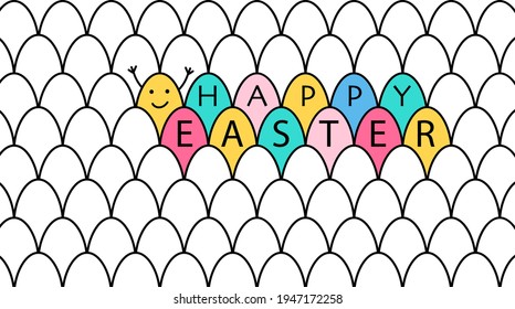 Easter horizontal banner with ornate eggs and paper cut flowers on geometric background