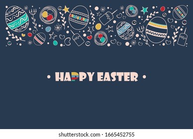 Afiche horizontal de Pascua sobre un fondo oscuro. Ilustración vectorial.
